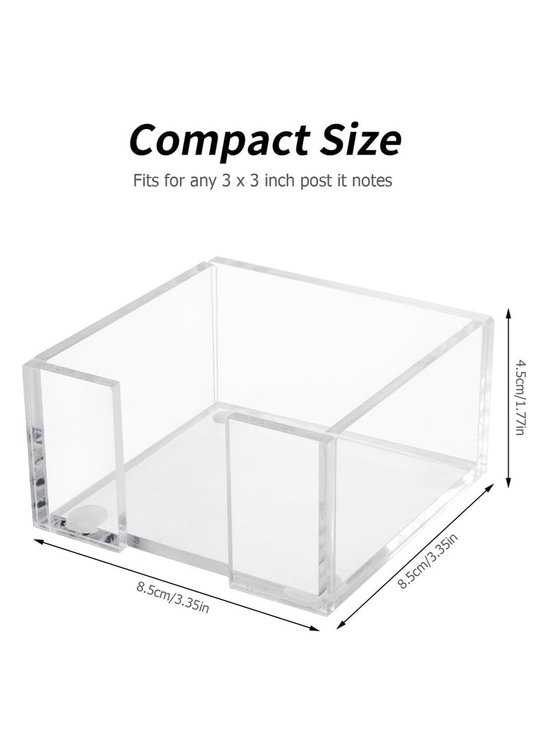 Empty Acrylic Sticky Note Holder, 8.5×8.5cm Crystal Clear Acrylic Notepad Holder Acrylic Sticky Note Dispenser for Dorm Room and Office Desk Organizer