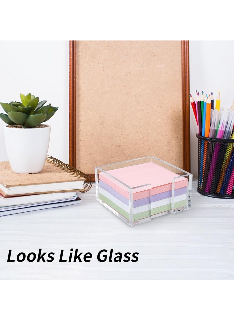 Empty Acrylic Sticky Note Holder, 8.5×8.5cm Crystal Clear Acrylic Notepad Holder Acrylic Sticky Note Dispenser for Dorm Room and Office Desk Organizer