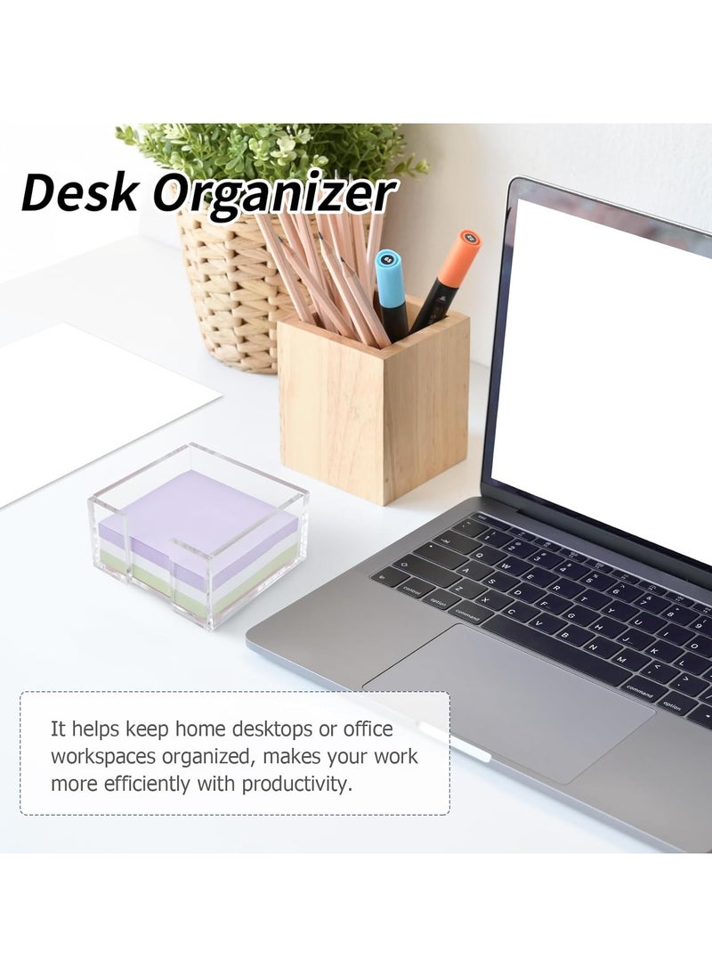 Empty Acrylic Sticky Note Holder, 8.5×8.5cm Crystal Clear Acrylic Notepad Holder Acrylic Sticky Note Dispenser for Dorm Room and Office Desk Organizer
