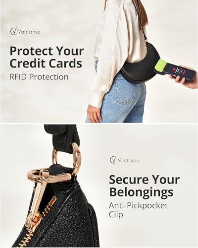 Vantamo حقائب فانتامو هلالية للنساء مع حماية RFID، حقائب كلاتش نصف قمر للنساء مع مشبك مضاد للسرقة لمزيد من الأمان، حقائب يد جلد PU ناعمة فاخرة للعمل والخروج، حقيبة سوداء - Image 5