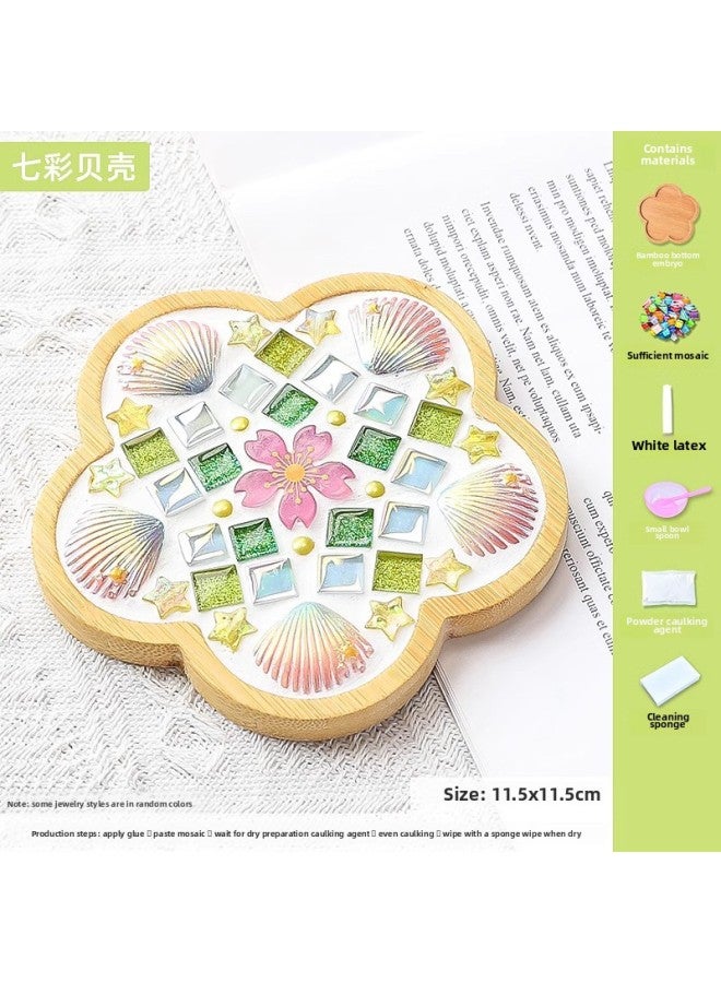 Mosaic DIY Coaster Creative Handmade Material Bag Kindergarten Teacher's Day Parent-child Activity Collage Toys-Color:Colorful Shells - Image 1