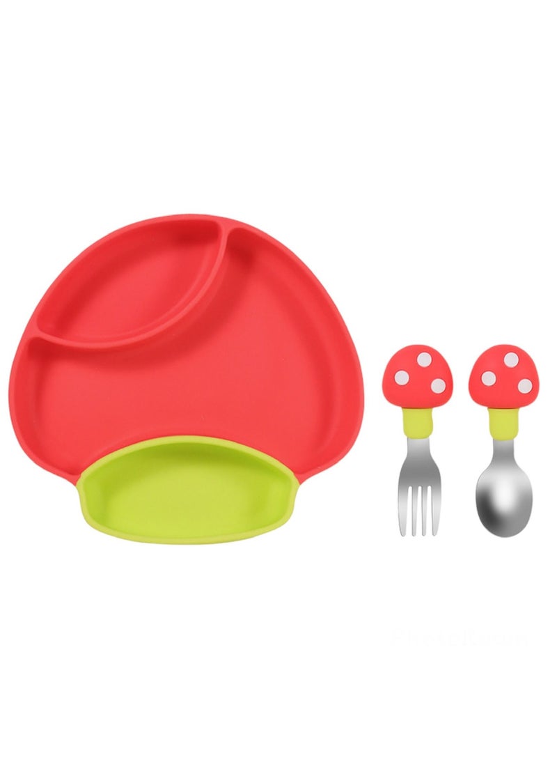 هايلاند مجموعة أطباق وأواني الفطر المصنوعة من السيليكون للأطفال باللون الأحمر - Image 1