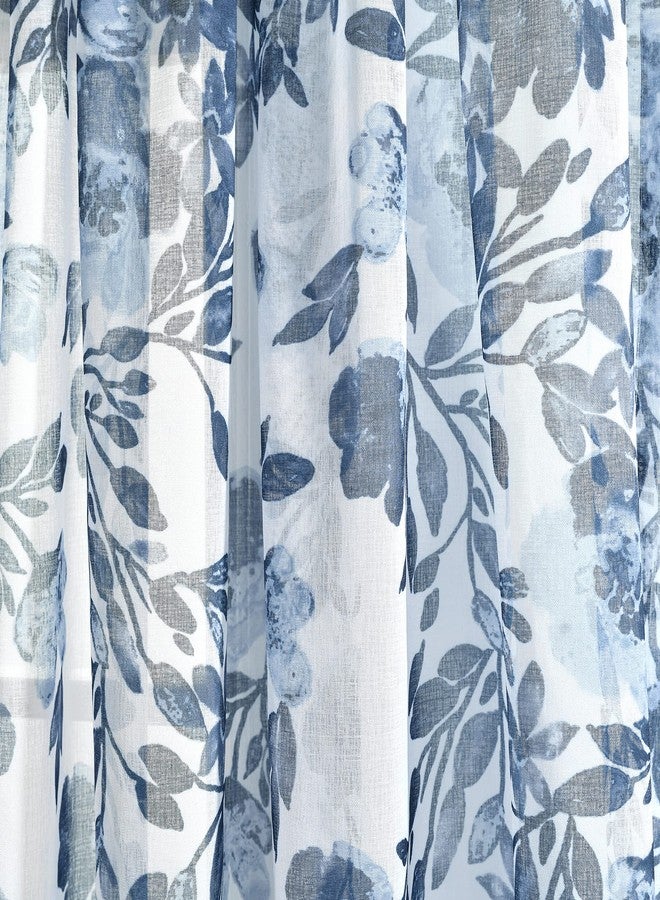 Lush Decor Tanisha Curtains - Sheer Window Panel Set - Floral Vine Print, Beautiful, Modern, Elegant Home Decor - 38" W x 63" L, Navy & White - Image 3