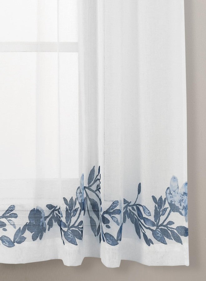 Lush Decor Tanisha Curtains - Sheer Window Panel Set - Floral Vine Print, Beautiful, Modern, Elegant Home Decor - 38" W x 63" L, Navy & White - Image 4