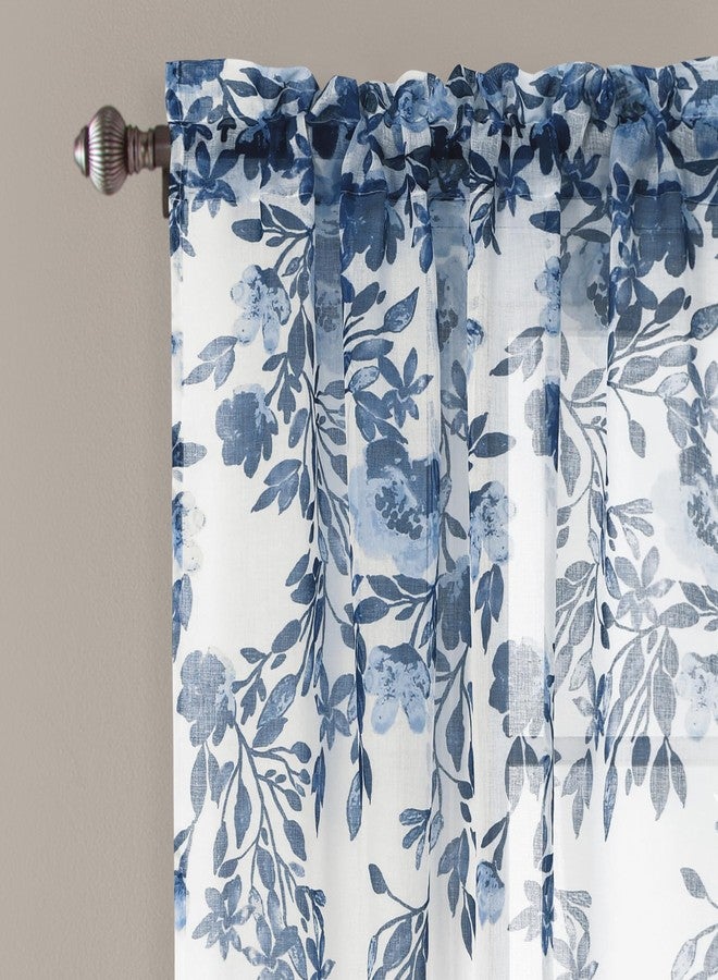 Lush Decor Tanisha Curtains - Sheer Window Panel Set - Floral Vine Print, Beautiful, Modern, Elegant Home Decor - 38" W x 63" L, Navy & White - Image 2