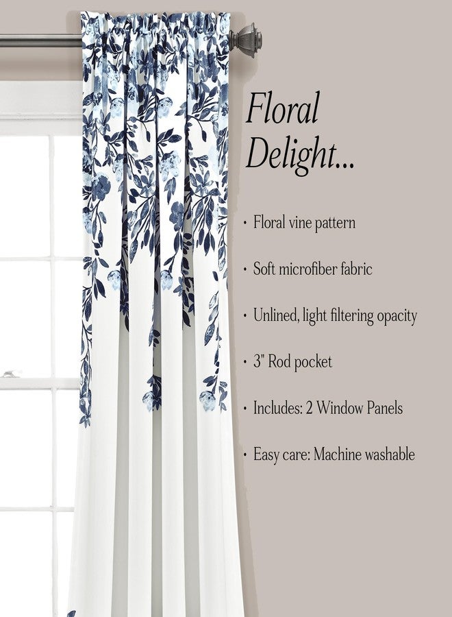 Lush Decor Tanisha Curtains - Sheer Window Panel Set - Floral Vine Print, Beautiful, Modern, Elegant Home Decor - 38" W x 63" L, Navy & White - Image 5