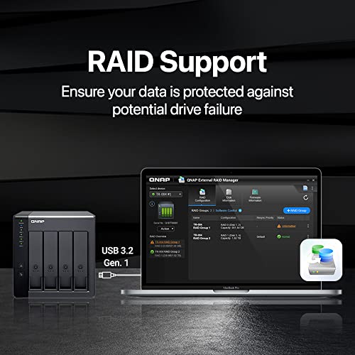 QNAP TR-004-44WD-US 4 Bay DAS (USB Type-C) with 12TB Storage Capacity, Preconfigured RAID 5 WD Red Plus HDD Bundle - Image 3