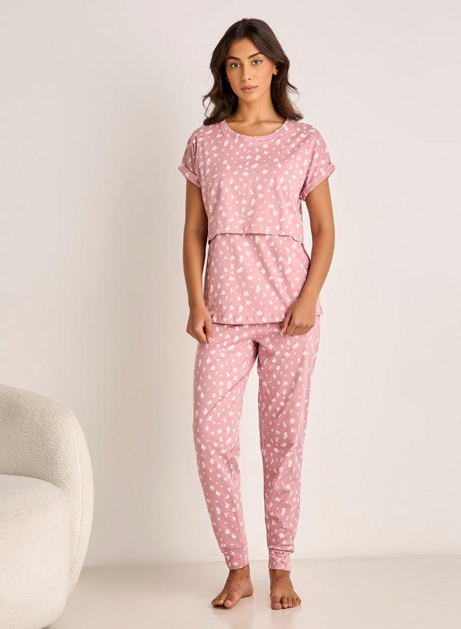 سبلاش فيڤ طقم بيجامة للحوامل بطبعة زهور - Image 1