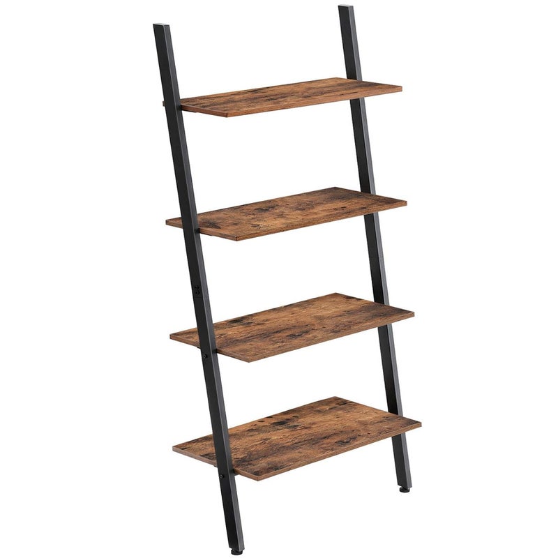 Priti Industrial Ladder 4Tier Bookshelf Shelf for Living Room Kitchen Office Iron Stable Sloping Leaning Against The Wall Rustic Brown ULLS43BX - Image 1