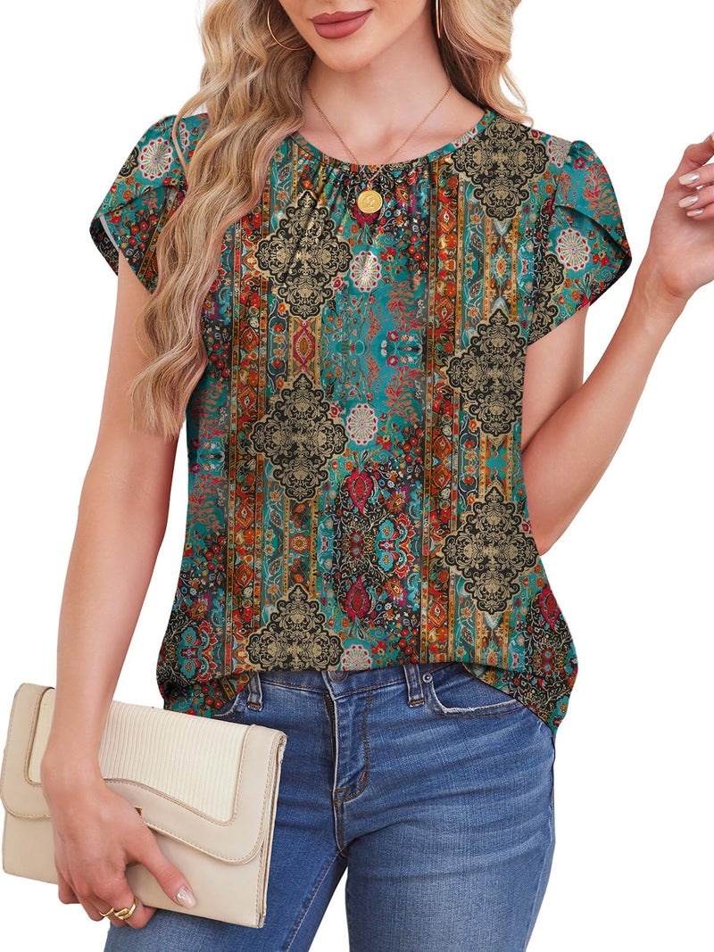 WIHOLL Boho Tops for Women Versatile Inspired Summer Outfits Women's Clothing Chic Short Sleeve Shirts Blouses Spring Fashion Clothes XL - Image 3