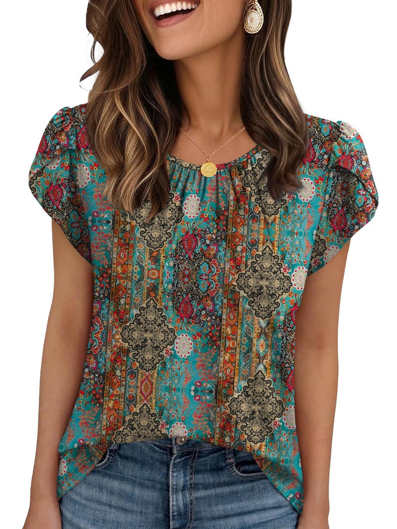 WIHOLL Boho Tops for Women Versatile Inspired Summer Outfits Women's Clothing Chic Short Sleeve Shirts Blouses Spring Fashion Clothes XL - Image 1