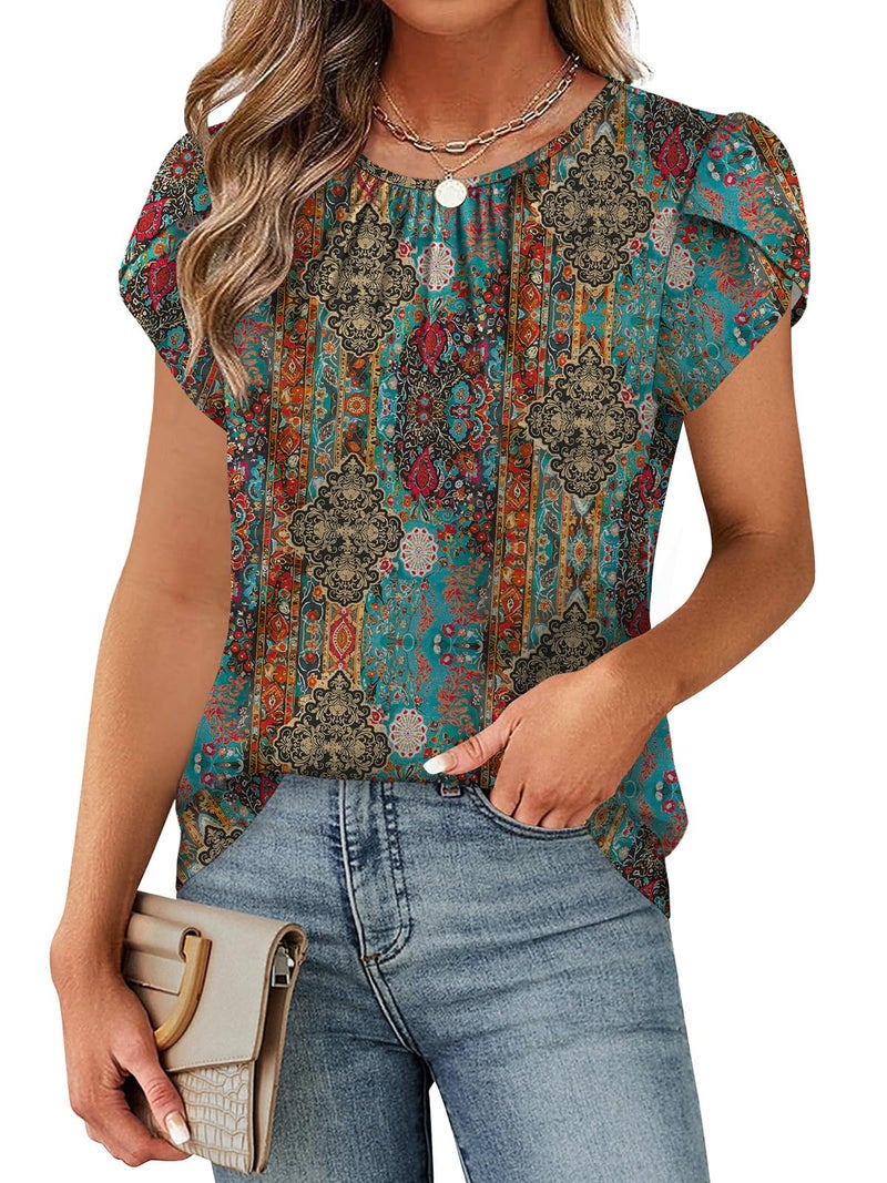 WIHOLL Boho Tops for Women Versatile Inspired Summer Outfits Women's Clothing Chic Short Sleeve Shirts Blouses Spring Fashion Clothes XL - Image 2