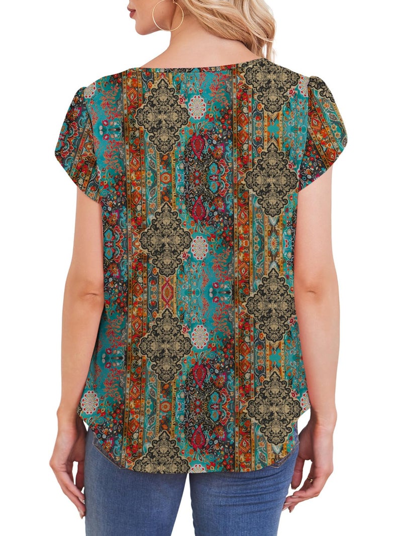 WIHOLL Boho Tops for Women Versatile Inspired Summer Outfits Women's Clothing Chic Short Sleeve Shirts Blouses Spring Fashion Clothes XL - Image 5