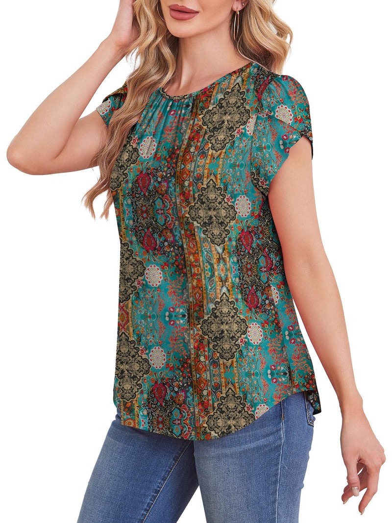WIHOLL Boho Tops for Women Versatile Inspired Summer Outfits Women's Clothing Chic Short Sleeve Shirts Blouses Spring Fashion Clothes XL - Image 4