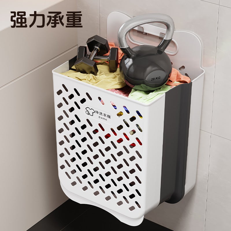 Plastic Folding Laundry Basket – Large Wall Hanging Storage for Dirty Clothes - Image 5
