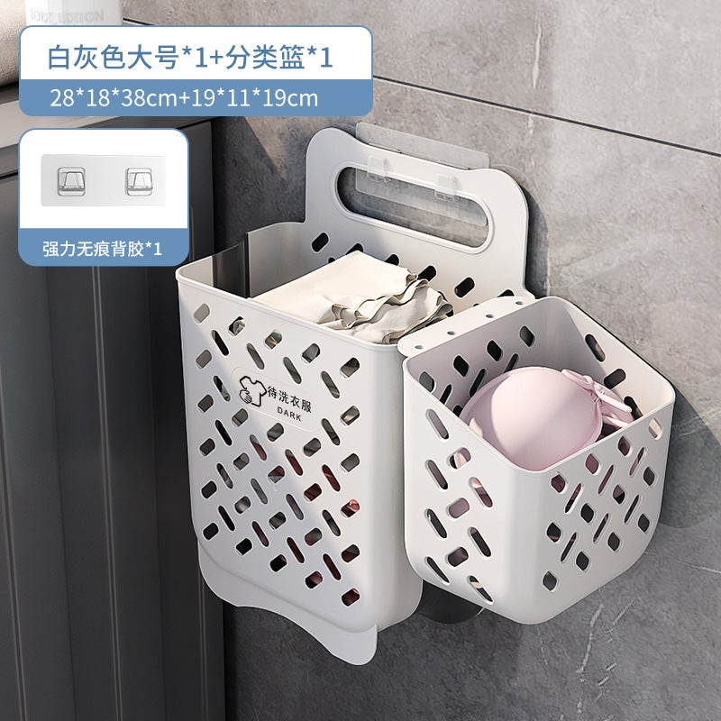 Plastic Folding Laundry Basket – Large Wall Hanging Storage for Dirty Clothes - Image 1