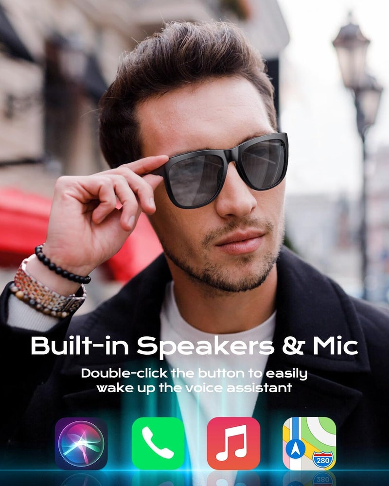 XO Simple is Beauty Smart Bluetooth Glasses,Built-in Mic & Speakers,Smart Wireless Headphone Sunglasses for Men and Women,Athletic/Outdoor UV Protection and Voice Control,Unisex(Black) - Image 3