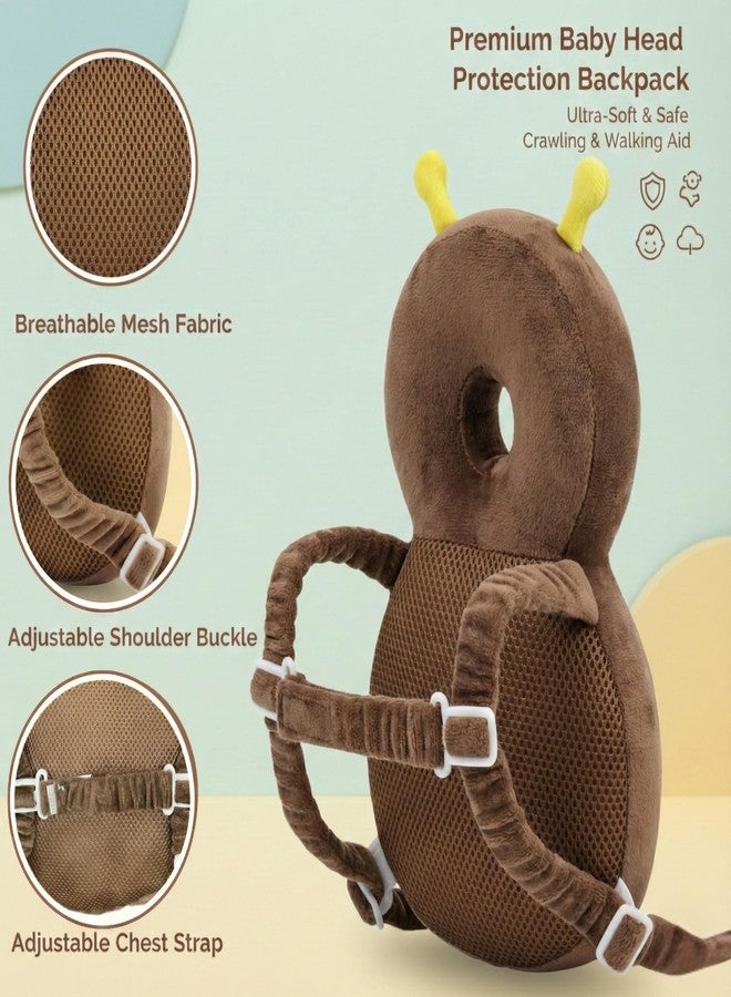DaKos Baby Head Protector with Horizontal Safety Belt, Infant Head Safety Gear, Headguard for Toddlers for Babies Safety, Plain Brown Bee with 2 Pairs of (Random Color) Knee Pads - Image 2