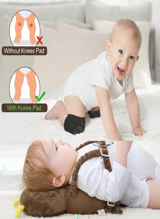 DaKos Baby Head Protector with Horizontal Safety Belt, Infant Head Safety Gear, Headguard for Toddlers for Babies Safety, Plain Brown Bee with 2 Pairs of (Random Color) Knee Pads - Image 5