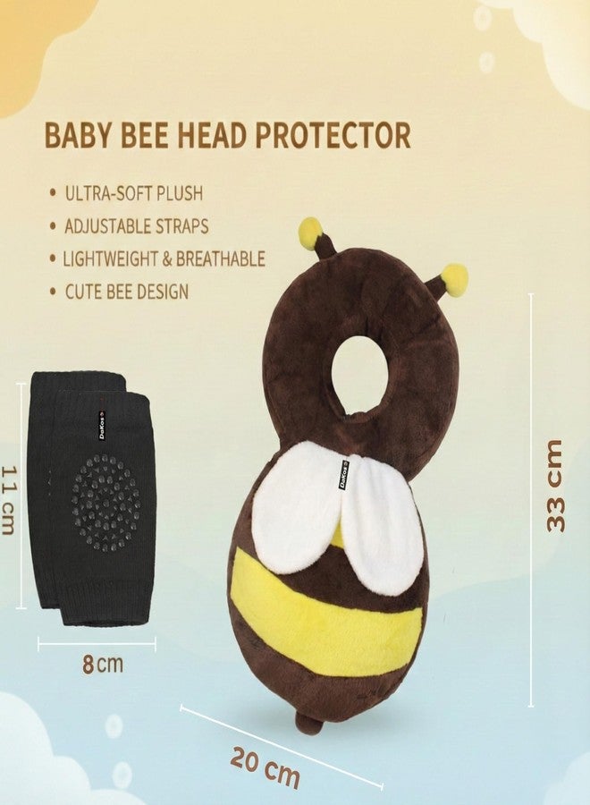 DaKos Baby Head Protector with Horizontal Safety Belt, Infant Head Safety Gear, Headguard for Toddlers for Babies Safety, Plain Brown Bee with 2 Pairs of (Random Color) Knee Pads - Image 4