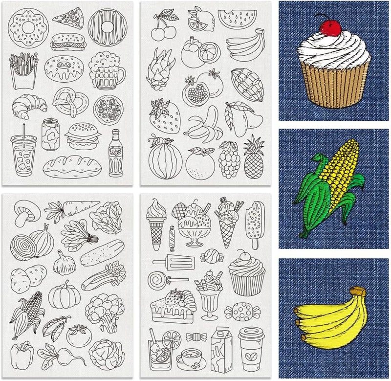 BENECREAT 4Sheets 64Pcs Water Soluble Embroidery, 11.7x8.3inch Food Pattern Transfers Water Soluble Stabilizer for Embroidery Stick and Stitch Embroidery Designs - Image 1
