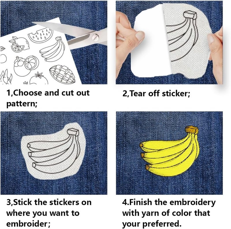 BENECREAT 4Sheets 64Pcs Water Soluble Embroidery, 11.7x8.3inch Food Pattern Transfers Water Soluble Stabilizer for Embroidery Stick and Stitch Embroidery Designs - Image 3