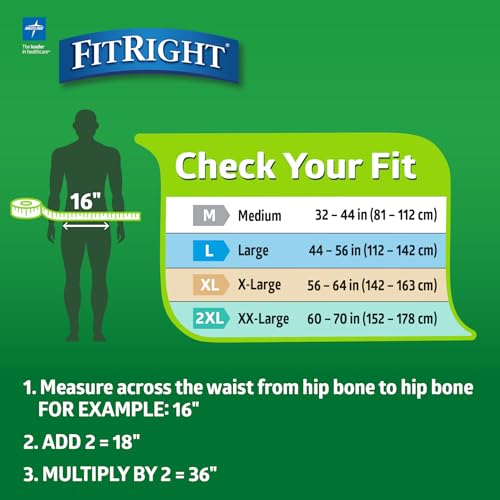 FitRight Adult Diapers, Extra+ Heavy Absorbency, XL (Waist Size 56in-64in), 20 Count, OptiFit Incontinence Briefs for Men and Women, Disposable, Moisture-Wicking, Leak Protection, - Image 5