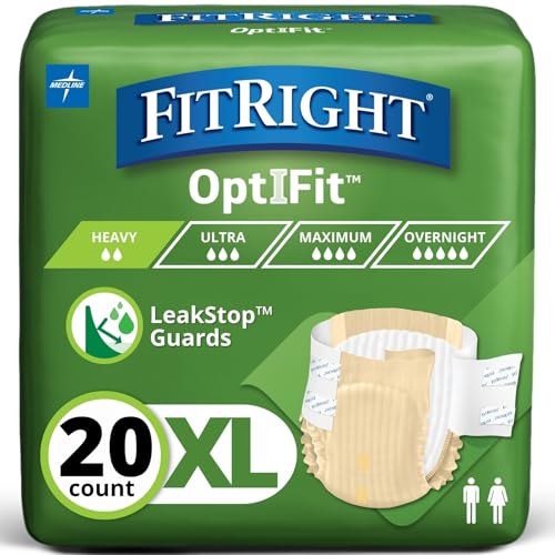 FitRight Adult Diapers, Extra+ Heavy Absorbency, XL (Waist Size 56in-64in), 20 Count, OptiFit Incontinence Briefs for Men and Women, Disposable, Moisture-Wicking, Leak Protection, - Image 1