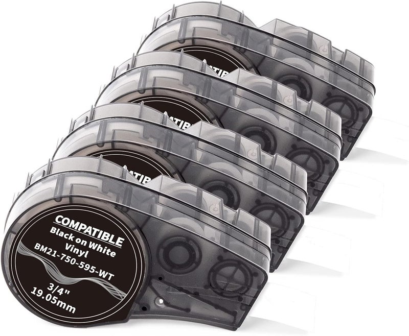Labelife Compatible Label Tape Replacement for M21-750-595-WT All-Weather Vinyl 3/4 Inch Black on White Label Tape, High Adhesion, for Indoor and Outdoor, Lab and Equipment Labeling, 0.75 Inch, 4-Pack - Image 1