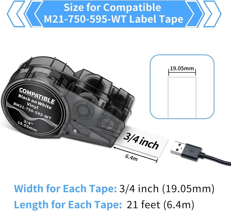 Labelife Compatible Label Tape Replacement for M21-750-595-WT All-Weather Vinyl 3/4 Inch Black on White Label Tape, High Adhesion, for Indoor and Outdoor, Lab and Equipment Labeling, 0.75 Inch, 4-Pack - Image 3