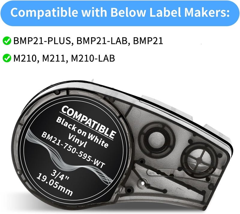 Labelife Compatible Label Tape Replacement for M21-750-595-WT All-Weather Vinyl 3/4 Inch Black on White Label Tape, High Adhesion, for Indoor and Outdoor, Lab and Equipment Labeling, 0.75 Inch, 4-Pack - Image 2