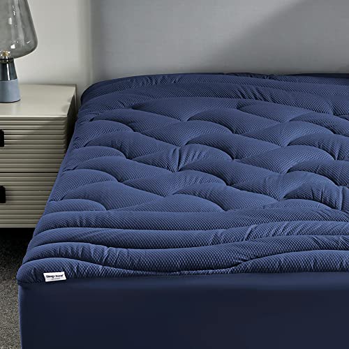 SLEEP ZONE SLEEP ZONE Cooling Queen Mattress Topper Premium Zoned Cool Mattress Pad Cover Padded Mattress Protector Breathable Washable Deep Pocket 821 Navy Queen 