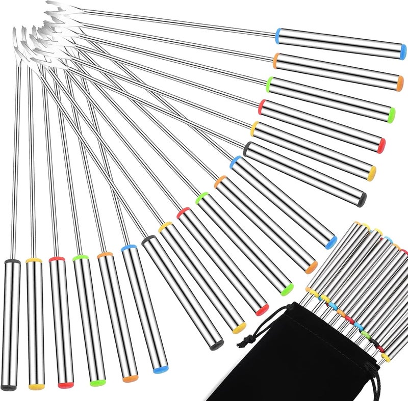 ddseexhe 18 PCS Fondue Forks Stainless Steel,9.3 Inches Cheese Fondue Sticks with Heat Resistant Handle,Color Coding Fondue Fork Smores Sticks for Cheese Chocolate Roast Marshmallows Dessert Meat - Image 1