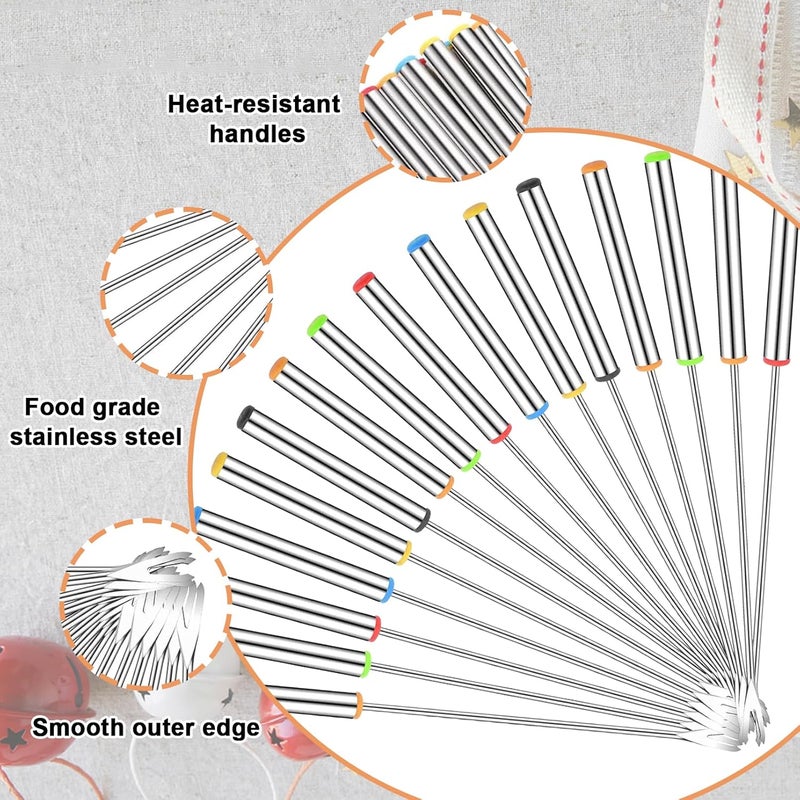 ddseexhe 18 PCS Fondue Forks Stainless Steel,9.3 Inches Cheese Fondue Sticks with Heat Resistant Handle,Color Coding Fondue Fork Smores Sticks for Cheese Chocolate Roast Marshmallows Dessert Meat - Image 3