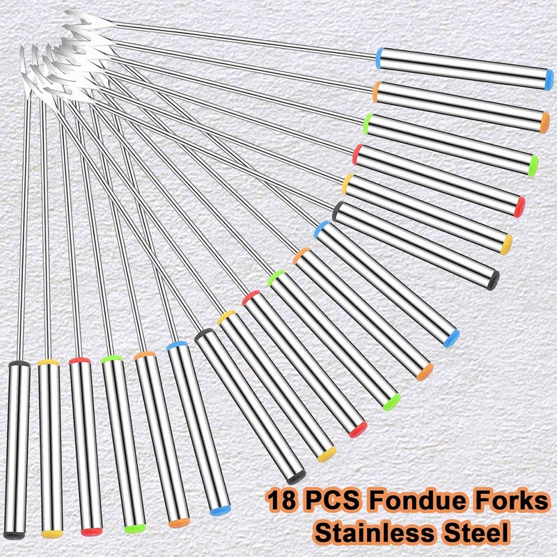 ddseexhe 18 PCS Fondue Forks Stainless Steel,9.3 Inches Cheese Fondue Sticks with Heat Resistant Handle,Color Coding Fondue Fork Smores Sticks for Cheese Chocolate Roast Marshmallows Dessert Meat - Image 4