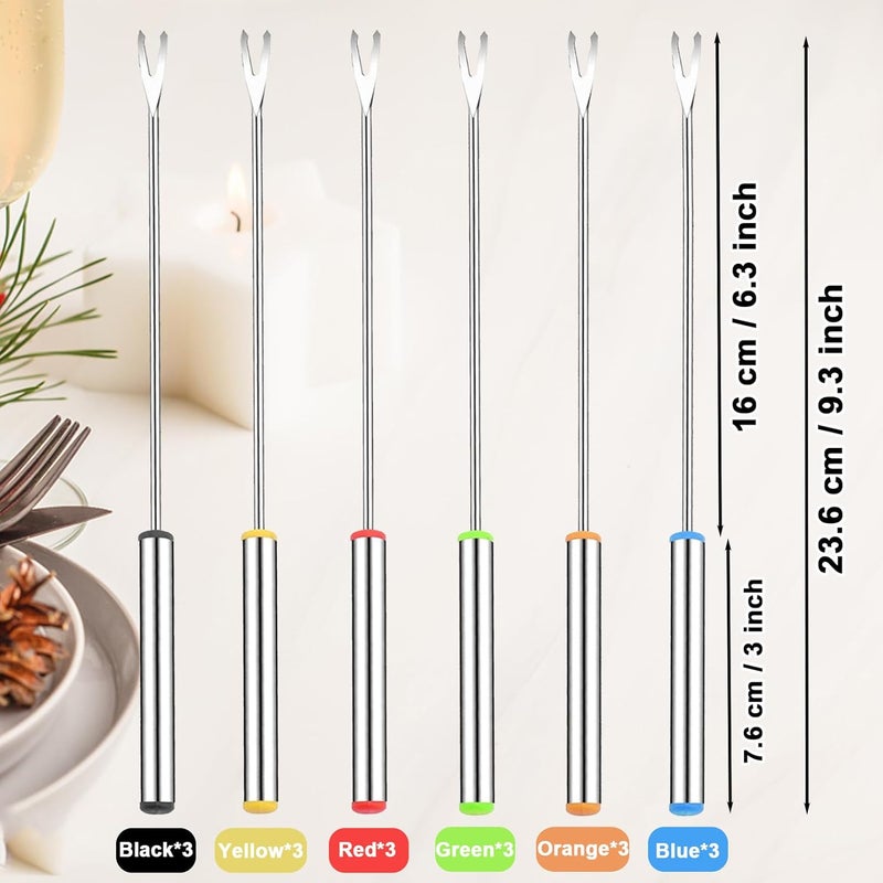 ddseexhe 18 PCS Fondue Forks Stainless Steel,9.3 Inches Cheese Fondue Sticks with Heat Resistant Handle,Color Coding Fondue Fork Smores Sticks for Cheese Chocolate Roast Marshmallows Dessert Meat - Image 2