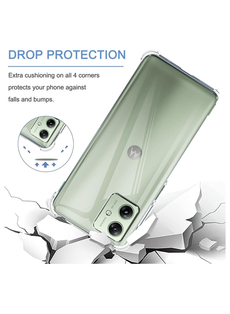 عام غلاف واقي شفاف مناسب لهاتف Motorola Moto G54 5G، مع 3 قطع من زجاج الحماية المقوى، غلاف هاتف فائق الرقة من مادة TPU المرن مع حماية هوائية في الزوايا، مقاوم للسقوط والخدوش والصدمات بتصميم بلوري شفاف - Image 3