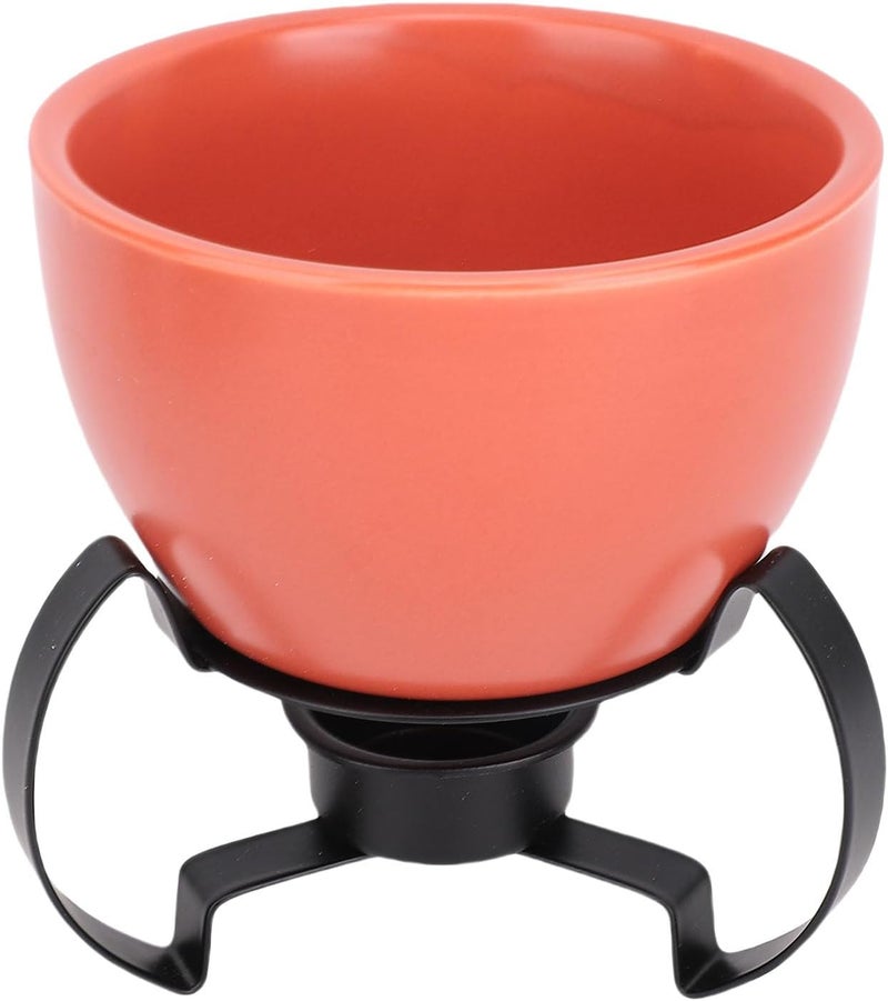 Orange Ceramic Cheese Fondue Pot Set With Hand Painted Art And Metal Stand - Image 1