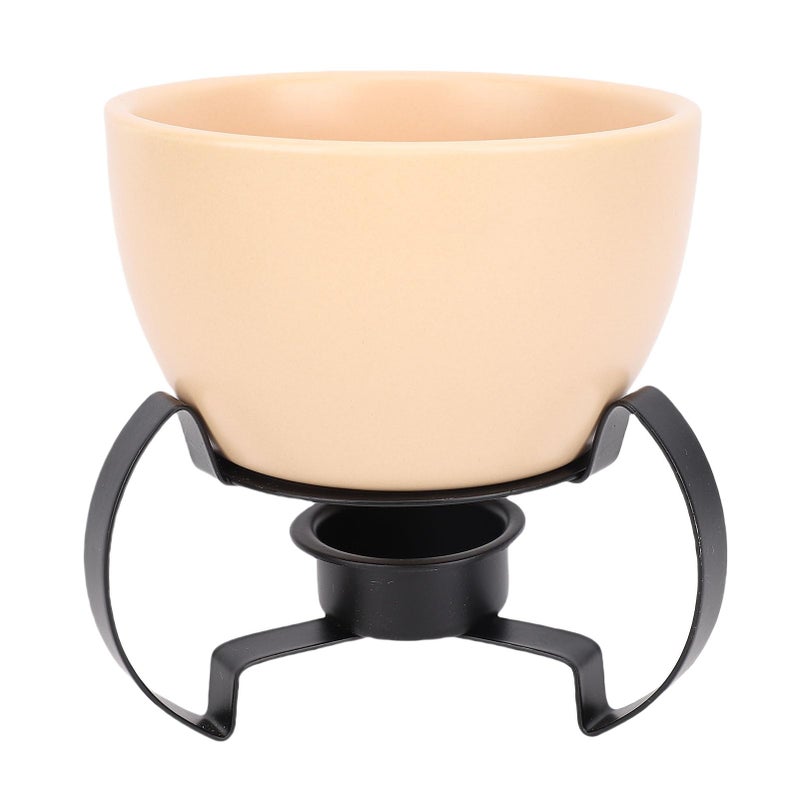 Orange Ceramic Cheese Fondue Pot Set With Hand Painted Art And Metal Stand - Image 2
