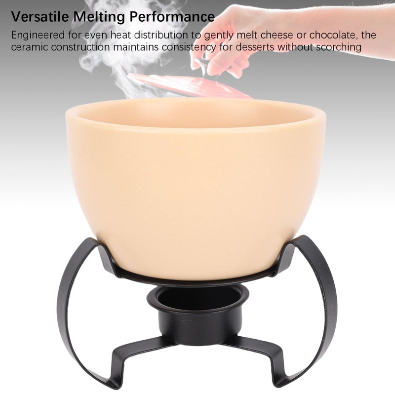 Orange Ceramic Cheese Fondue Pot Set With Hand Painted Art And Metal Stand - Image 5