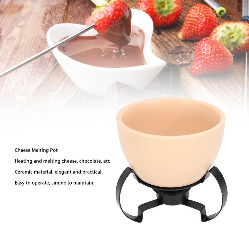 Orange Ceramic Cheese Fondue Pot Set With Hand Painted Art And Metal Stand - Image 3