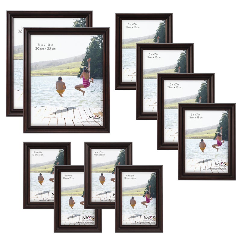 MCS 10pc Multi Pack Picture Frame Value Set  Two 8x10 Inch Four 5x7 Inch Four 4x6 In Mahogany 65705