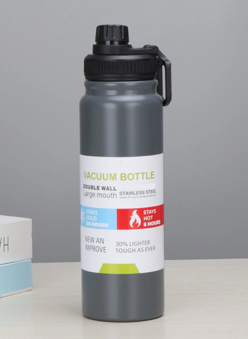 DIGI CORE Portable Water Bottles Space Double Layer Solid Steel 800ml Sports Fitness Bottle Large Capacity Cold Insulation Water Cup For Car Travel Outdoor BPA Free