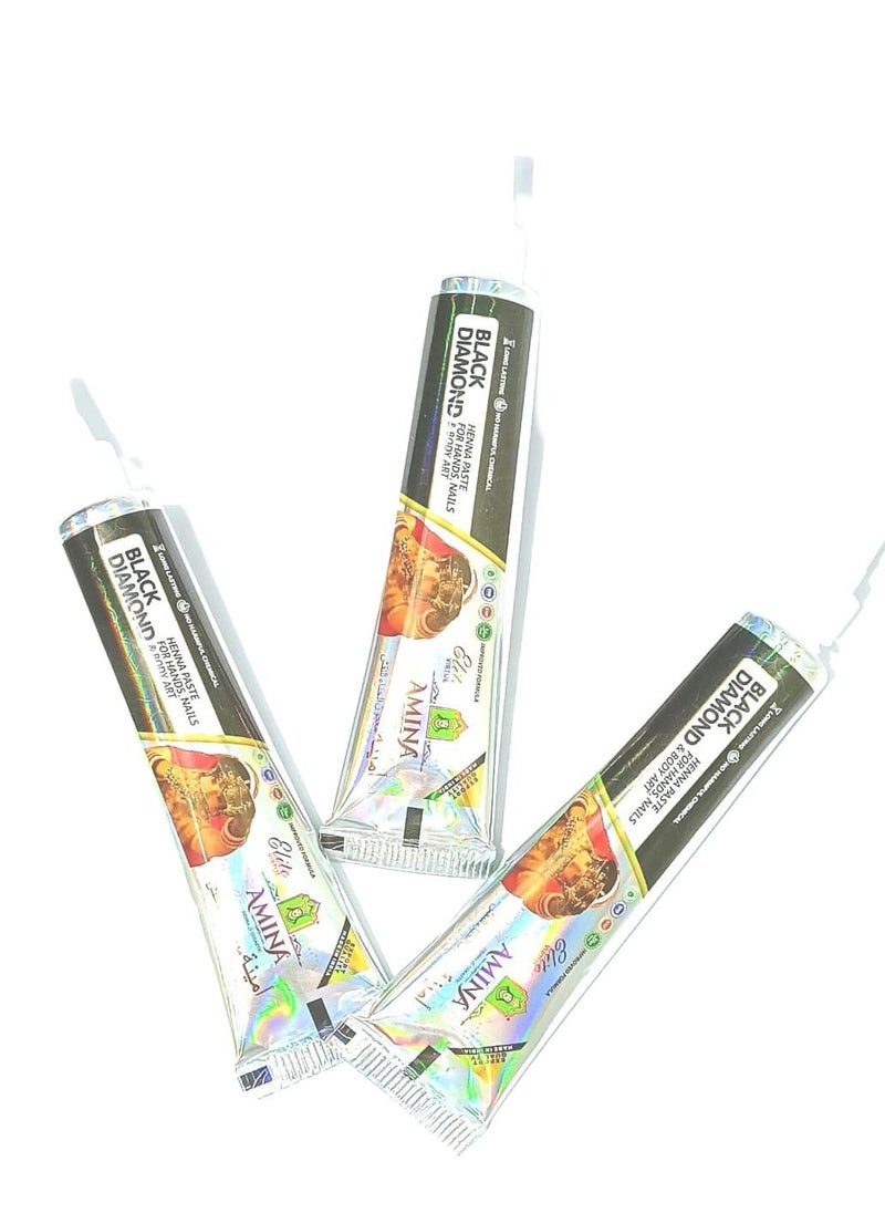 Amina Organic Henna Instant Tattoo Henna Mehendi Tube cone Nail Henna Tube  Black 12 Pieces X 30 gm  - Image 4