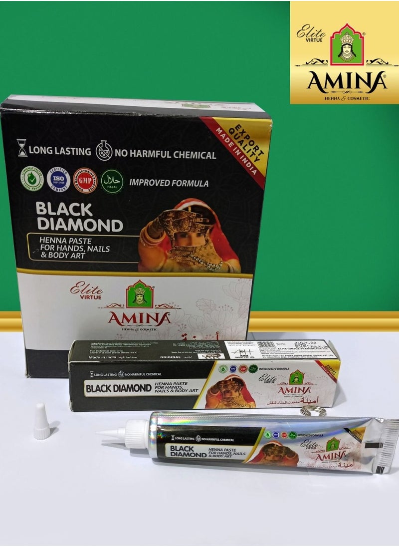 Amina Organic Henna Instant Tattoo Henna Mehendi Tube cone Nail Henna Tube  Black 12 Pieces X 30 gm  - Image 2
