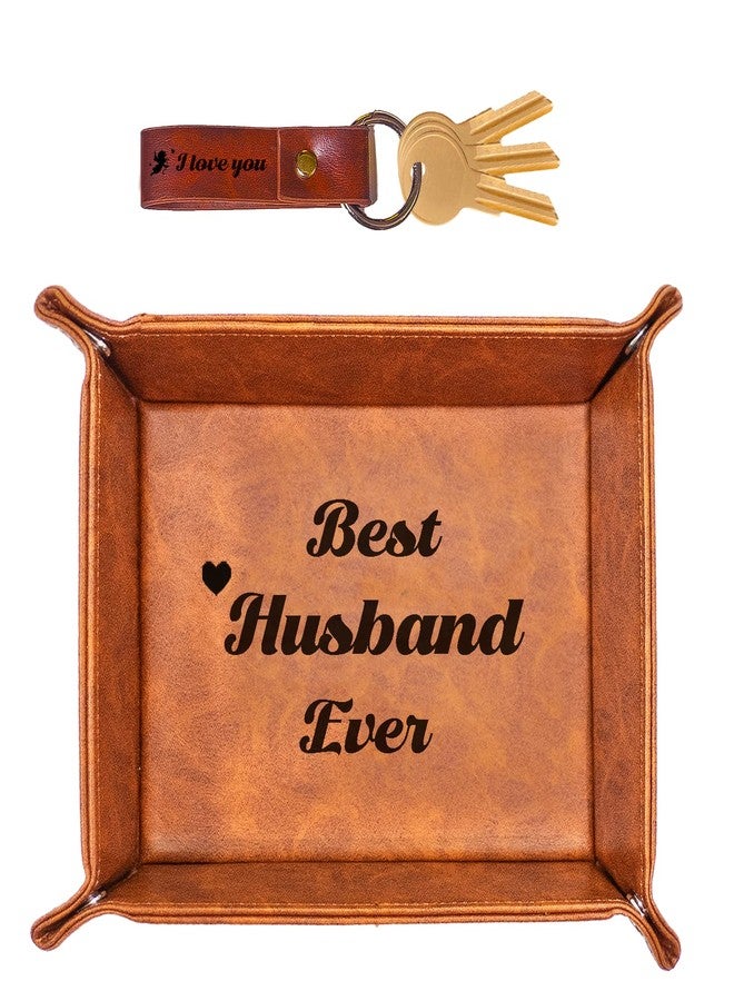 NISCHA Best Husband Ever Gifts for Husband from Wife PU Leather Valet Tray & Keychain, Unique Gifts for Him Husband Who Has Everything at Birthday Valentines Day Christmas Anniversary - Image 1