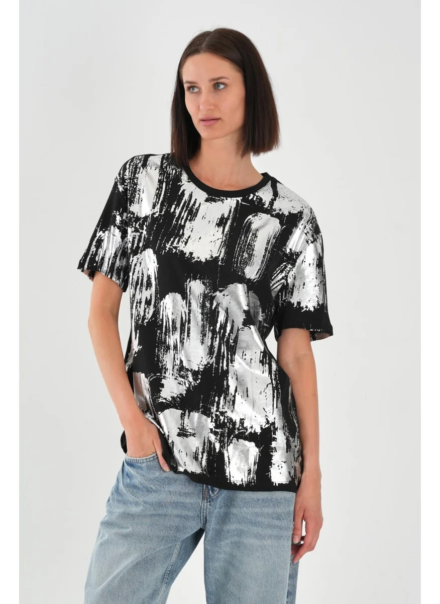 الكسندر جاردي Alexandergardi Shiny Printed Crew Neck Women's T-Shirt