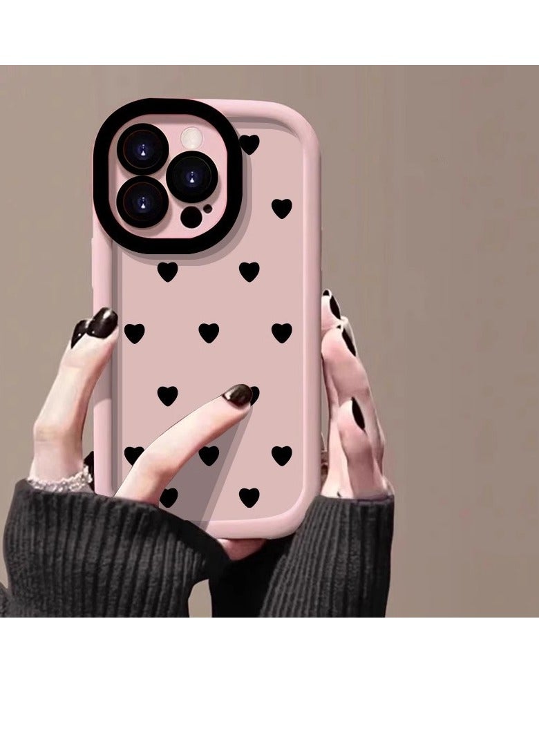 NIBEMINENT Full Screen Hearts Protective TPU Case Cover For iPhone 15 Plus, Pink