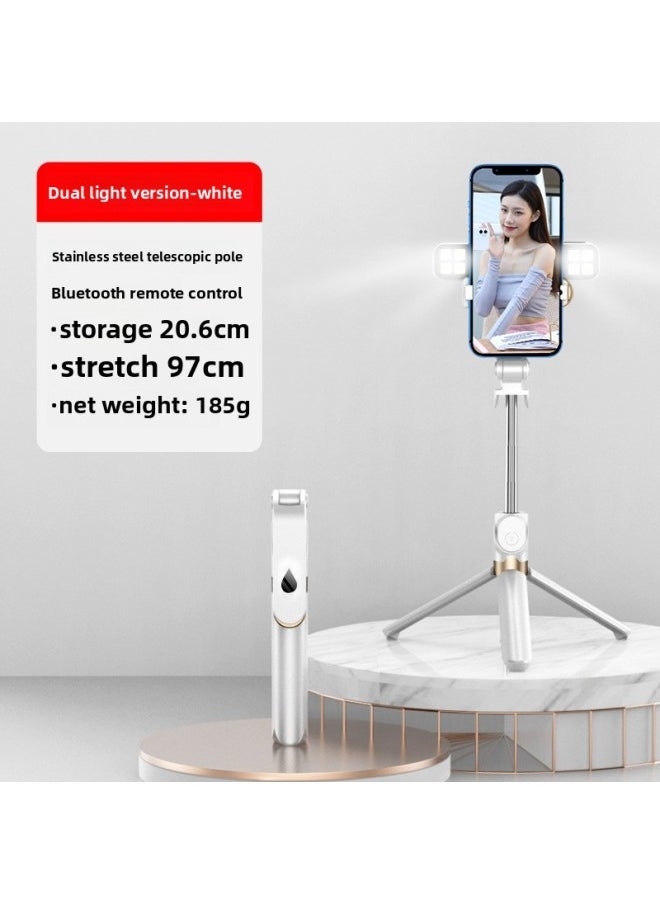 Generic - Tripod Integrated Selfie Stick Horizontal And Vertical Shooting Bluetooth Selfie Stick Tremolo Live Mobile Phone Bracket Spot-Color:XT06S White + Tripod + Double Fill Light - Image 1