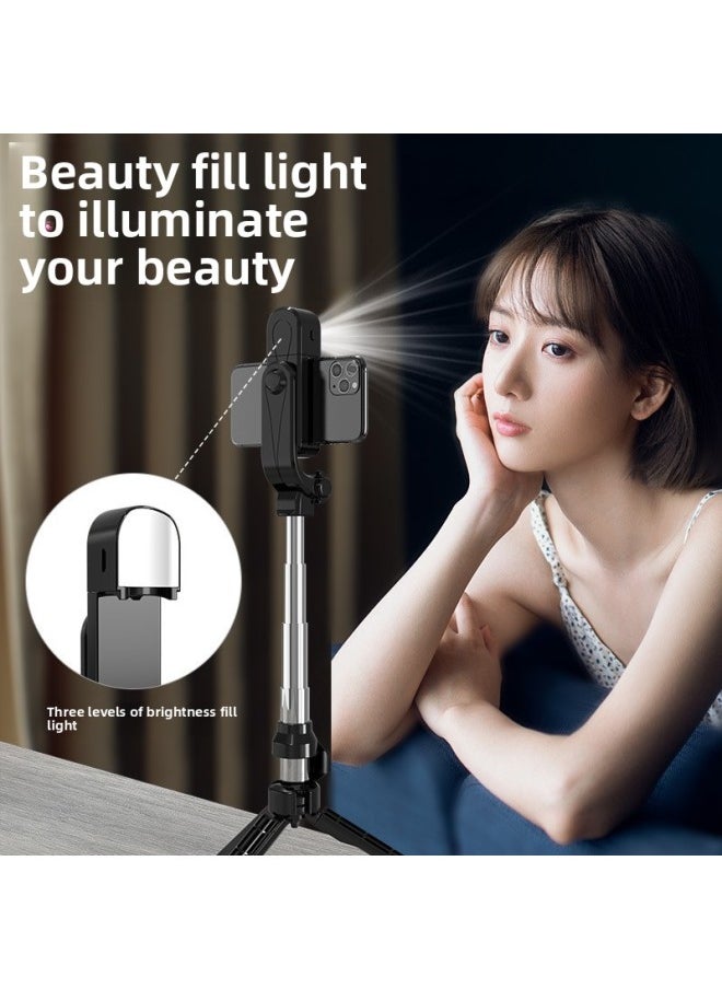 Generic - Tripod Integrated Selfie Stick Horizontal And Vertical Shooting Bluetooth Selfie Stick Tremolo Live Mobile Phone Bracket Spot-Color:XT06S White + Tripod + Double Fill Light - Image 1